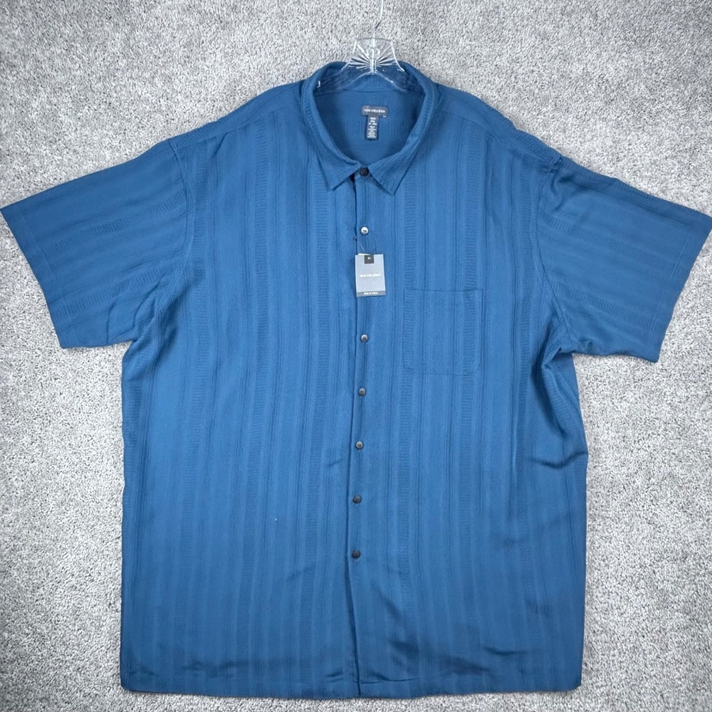 Van Heusen Mens 4XLT Short Sleeve Button Down Shirt Turq Mallard Blue 50W5772458